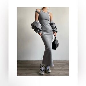 Commense Asymmetrical Split Neck Athleisure Dress